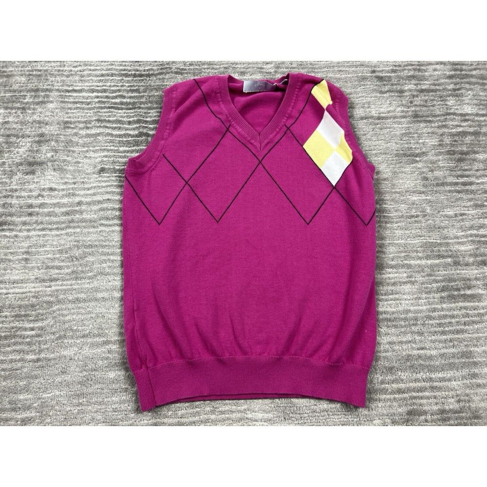 Callaway Sweater Vest Womens Small Pink Argyle Cotton Casual‎